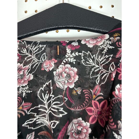 Misa Los Angeles Gallie Black Pink Floral Print Ruffle Mini Dress Size S - Picture 8 of 9